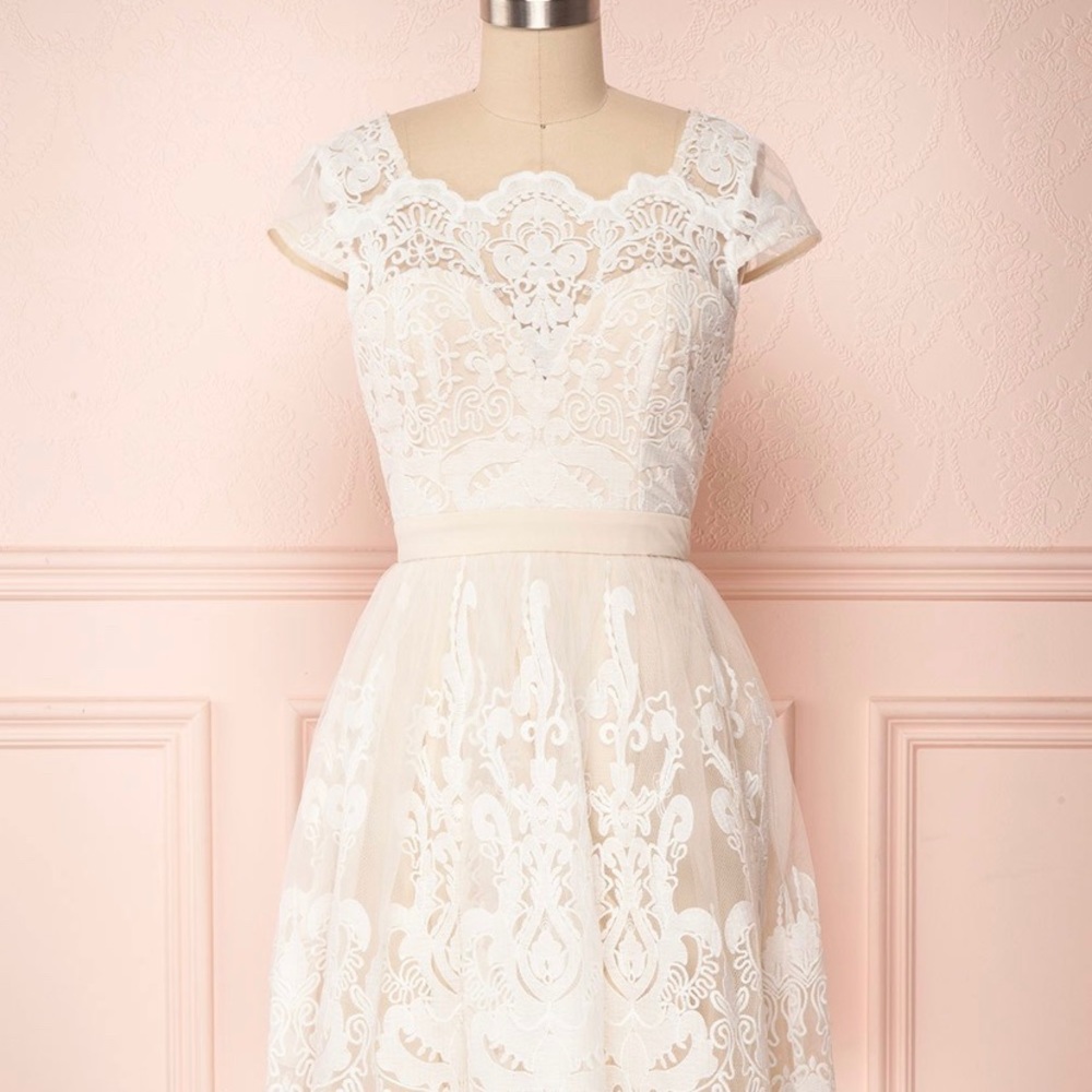 Chi Chi London cap sleeve white lace dress
